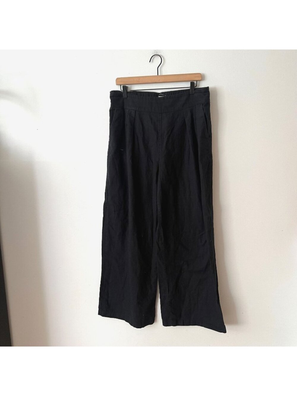 Abercrombie & Fitch Black High Rise Linen Blend Wide Leg Pants Women's Size L